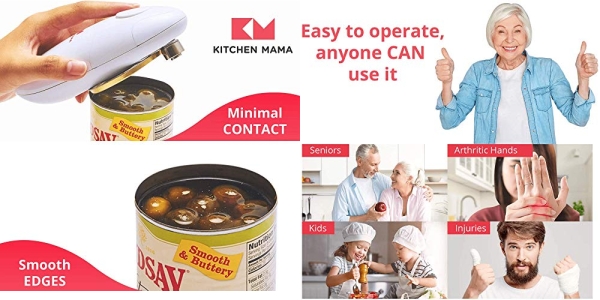 Purchase Kitchen Mama Electric Can Opener: Open Your Cans with A Simple Push of Button - No Sharp Edge, Food-Safe and Battery Operated Handheld Can Opener(Red) on Amazon.com