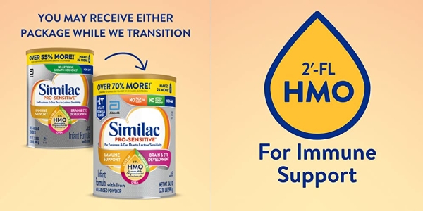 Purchase Similac Pro-Sensitive Non-GMO Infant Formula with Iron, with 2-FL HMO, for Immune Support, Baby Formula, Powder, 34.9 oz, 3 Count (One-Month Supply) on Amazon.com