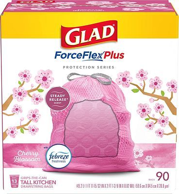 Purchase GLAD Protection Series ForceFlex Plus Drawstring Cherry Blossom Odor Shield, Pink, 13 Gallon, 90 Count at Amazon.com