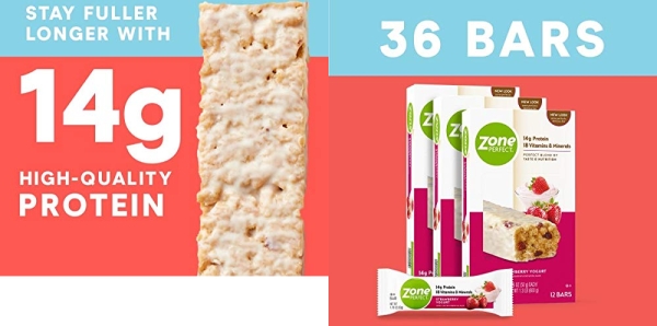 Purchase Zone PERFECT Protein Bars, Strawberry Yogurt, 14g of Protein, Nutrition Bars with Vitamins & Minerals, Great Taste Guaranteed, 36 Bars on Amazon.com