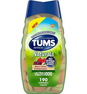 Purchase TUMS Naturals Ultra Strength Antacid Chews for Heartburn Relief, Black Cherry & Watermelon - 190 Count at Amazon.com