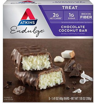 Purchase Atkins Endulge Treat Chocolate Coconut Bar. Rich Coconut & Decadent Chocolate. Keto-Friendly. (5 Bars) at Amazon.com