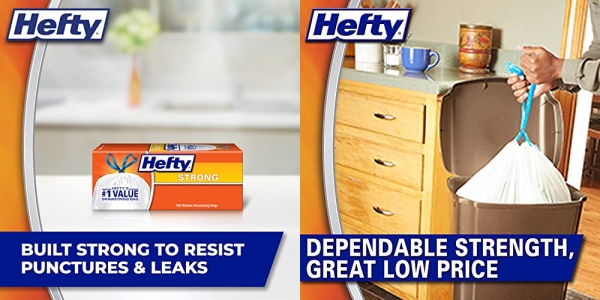 Purchase Hefty Strong Tall Kitchen Trash Bags, Unscented, 13 Gallon, 45 Count on Amazon.com