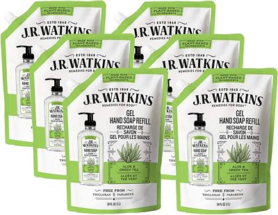 Purchase JR Watkins Gel Hand Soap Refill Pouch, Aloe and Green Tea, 6 Pack, Scented Liquid Hand Wash for Bathroom or Kitchen, USA Made and Cruelty Free, 34 fl oz at Amazon.com