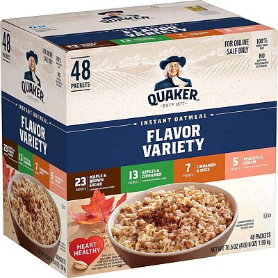 Purchase Quaker Instant Oatmeal, 4 Flavor Variety Pack, Individual Packets, 48 Count at Amazon.com