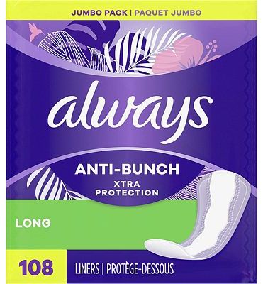 Purchase Always Anti-Bunch Xtra Protection Daily Liners Long Unscented, 108 Count at Amazon.com