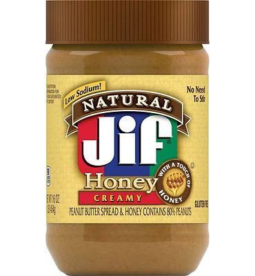 Purchase Jif Natural Creamy Peanut Butter Spread and Honey, 16 Ounces, Contains 80% Peanuts at Amazon.com