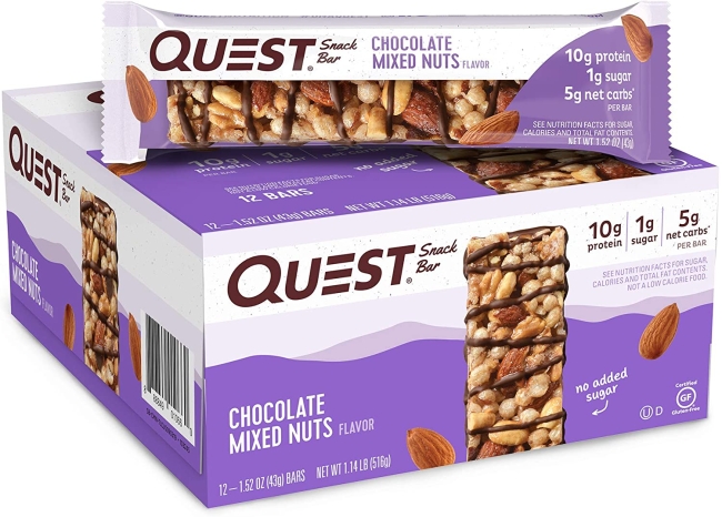 Purchase Quest Nutrition Chocolate Mixed Nuts Snack Bar, High Protein, Low Carb, Gluten Free, Keto Friendly, 18.24 oz, 1.52 Ounce (Pack of 12) at Amazon.com