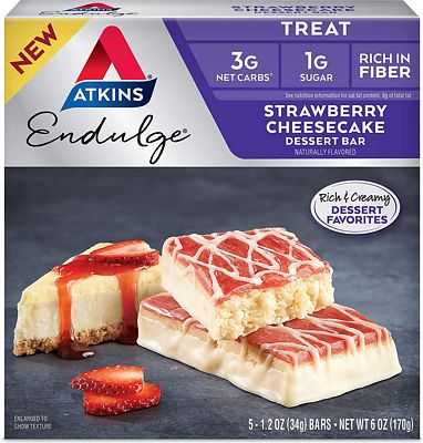 Purchase Atkins Endulge Treat Strawberry Cheesecake Dessert Bar, 6 Ounce (5 Bars) at Amazon.com