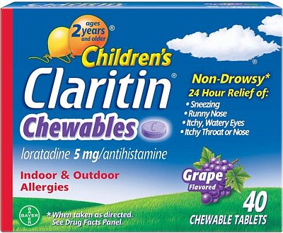Purchase Claritin 24 Hour Allergy Chewables for Kids, Non Drowsy Allergy Relief, 40 Grape Antihistamine Tablets at Amazon.com