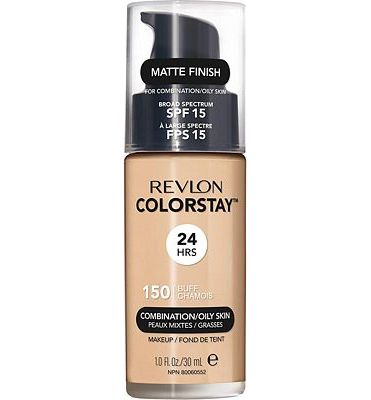 Purchase Revlon ColorStay Liquid Foundation Makeup for Combination/Oily Skin SPF 15, Longwear Medium-Full Coverage with Matte Finish, Buff (150), 1.0 oz at Amazon.com