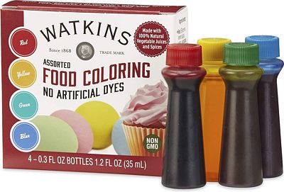 Purchase Watkins Assorted Food Coloring, 1 Each Red, Yellow, Green, Blue, Total Four .3 oz bottles at Amazon.com