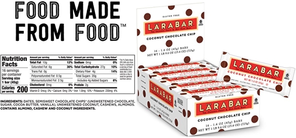 Purchase Larabar Gluten Free Bar, Coconut Chocolate Chip, 1.6 oz Bars (16 Count), Whole Food Gluten Free Bars, Dairy Free Snacks on Amazon.com