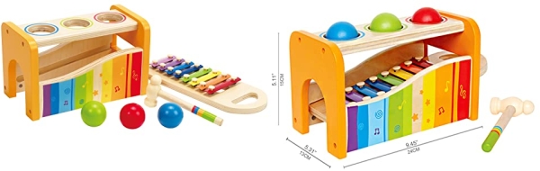 Purchase Hape Pound & Tap Bench with Slide Out Xylophone - Award Winning Durable Wooden Musical Pounding Toy for Toddlers, Multifunctional and Bright Colours, Yellow on Amazon.com