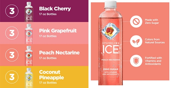 Purchase Sparkling Ice Black Cherry, Peach Nectarine, Coconut Pineapple, Pink Grapefruit - Variety Pack, 17 Fl Oz (Pack of 12) on Amazon.com