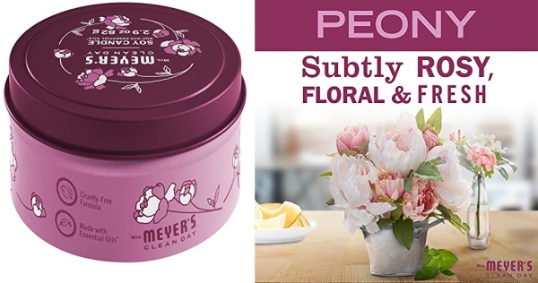 Purchase Mrs. Meyer's Scented Soy Tin Candle, 12 Hour Burn Time, Made with Soy Wax and Essential Oils, Peony, 2.9 oz on Amazon.com
