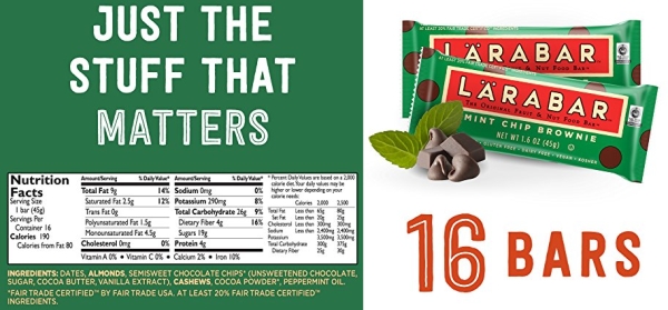 Purchase Larabar Mint Chip Brownie, Gluten Free Vegan Fruit & Nut Bar, 1.6 oz Bars, 16 Ct on Amazon.com