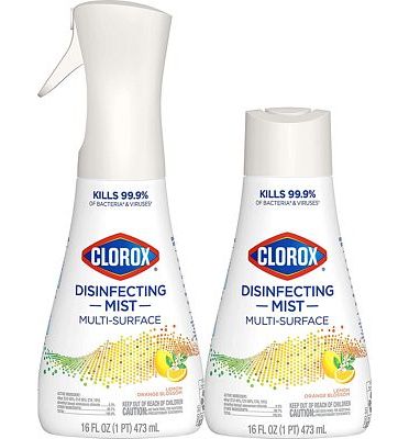 Purchase Clorox Disinfecting Mist, Lemon and Orange Blossom, 1 Spray Bottle and 1 Refill, 16 Fl Oz Each at Amazon.com