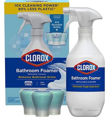 Purchase Clorox Bathroom Foamer Refillable Cleaner, 1 Bottle and 3 Refill, Rain Clean, 1.13 Fl Oz at Amazon.com
