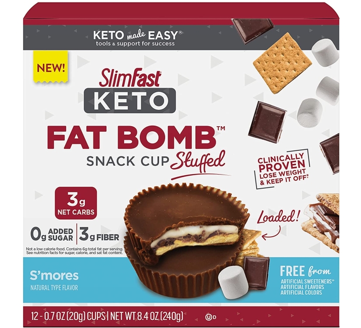 Purchase SlimFast Keto Fat Bomb Stuffed Snack Cup, S'Mores, Keto Snacks for Weight Loss, Low Carb with 0g Added Sugar, 12 Count Box at Amazon.com