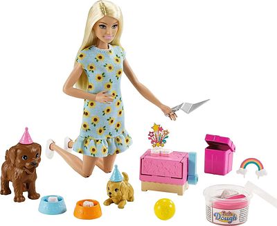 Purchase Barbie Doll (11.5-inch Blonde) and Puppy Party Playset with 2 Pet Puppies, Dough, Cake Mold and Accessories, Gift for 3 to 7 Year Olds at Amazon.com
