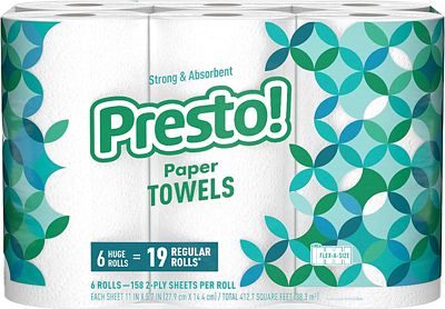 Purchase Amazon Brand - Presto! Flex-a-Size Paper Towels, Huge Roll, 6 Count = 19 Regular Rolls at Amazon.com