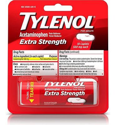 Purchase Tylenol, Extra Strength Caplets with 500 mg Acetaminophen Pain Reliever Fever Reducer ct, Multicolor, 10 Count at Amazon.com