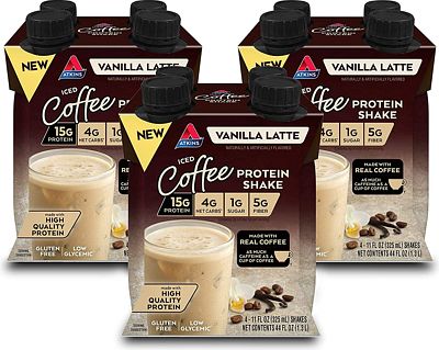 Purchase Atkins Iced Coffee Vanilla Latte Protein Shake, Keto-Friendly and Gluten Free, 11 Fl Oz, Pack of 12 at Amazon.com