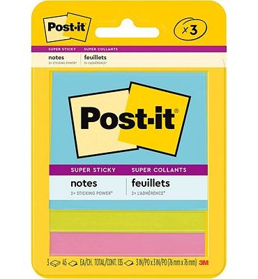 Purchase Post-it Super Sticky Notes, 3x3 in, 3 Pads, 2x the Sticking Power, Supernova Neons, Bright Colors, Recyclable at Amazon.com