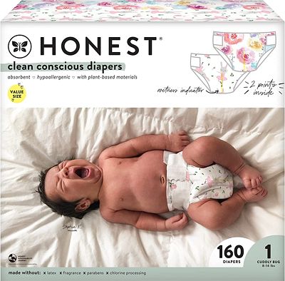 Purchase The Honest Company Clean Conscious Diapers, Rose Blossom + Tutu Cute, Size 1, 160 Count Super Club Box at Amazon.com