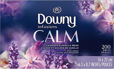 Purchase Downy Infusions Dryer Sheets Laundry Fabric Softener, Calm Scent, Lavender & Vanilla Bean, 200 Count at Amazon.com