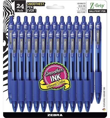Purchase Zebra Pen Z-Grip Retractable Ballpoint Pen, Medium Point, 1.0mm, Blue Ink, 24 Pack at Amazon.com