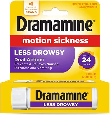 Purchase Dramamine Motion Sickness Less Drowsy, Travel Vial, 8 Count at Amazon.com