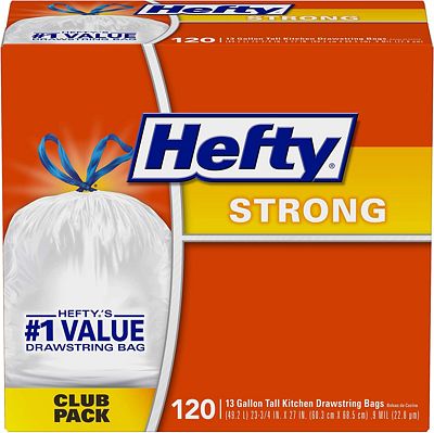 Purchase Hefty Strong Tall Kitchen Trash Bags, Unscented, 13 Gallon, 120 Count at Amazon.com
