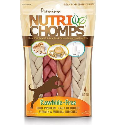 Purchase NutriChomps Dog Chews, 6-inch Braids, Easy to Digest, Rawhide-Free Dog Treats, Healthy, Real Chicken, Peanut Butter and Milk flavors, Pack of 4 at Amazon.com