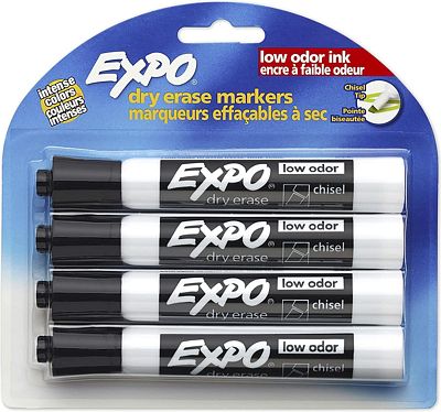 Purchase EXPO Low-Odor Dry Erase Markers, Chisel Tip, Black, 4-Count at Amazon.com
