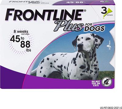 Purchase Frontline Plus Flea and Tick Treatment for Dogs (Large Dog, 45-88 Pounds, 3 Doses) at Amazon.com
