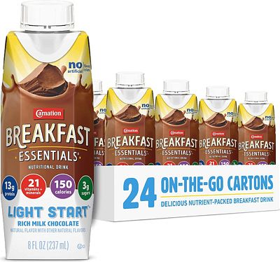 Purchase Carnation Breakfast Essentials Light Start Ready-to-Drink, Rich Milk Chocolate, 8 Fl Oz Carton (Pack of 24) at Amazon.com