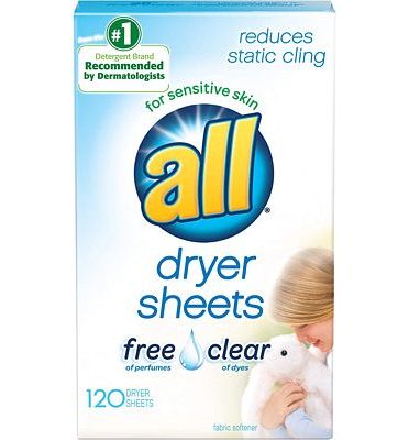 Purchase All Fabric Softener Dryer Sheets for Sensitive Skin, Free Clear, 120 Count at Amazon.com
