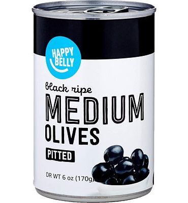 Purchase Amazon Brand - Happy Belly Medium Pitted Ripe Olives, 6 Ounce at Amazon.com