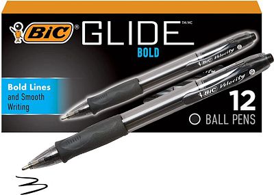 Purchase BIC Glide Bold Black Ballpoint Pens, Bold Point (1.6mm), 12-Count Pack, Retractable Ballpoint Pens With Comfortable Full Grip at Amazon.com