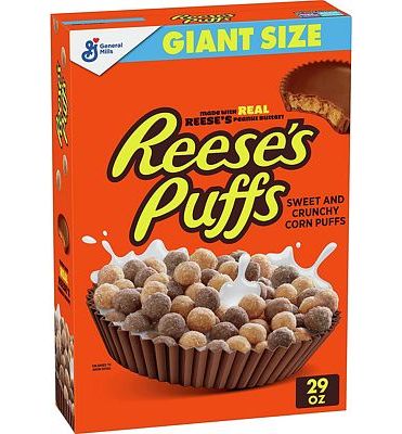 Purchase Reese's Puffs Chocolatey Peanut Butter Cereal, Kids Breakfast Cereal Made With Whole Grain Corn, 29 oz Giant Size Box at Amazon.com