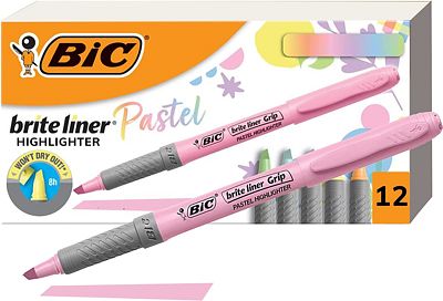 Purchase BIC Brite Liner Grip Pastel Highlighter Set, Chisel Tip, 12-Count Pack of Pastel Highlighters at Amazon.com