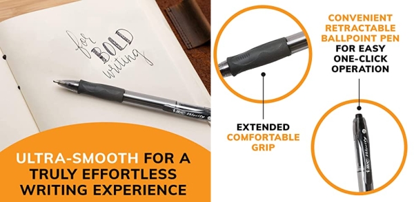 Purchase BIC Glide Bold Black Ballpoint Pens, Bold Point (1.6mm), 12-Count Pack, Retractable Ballpoint Pens With Comfortable Full Grip on Amazon.com