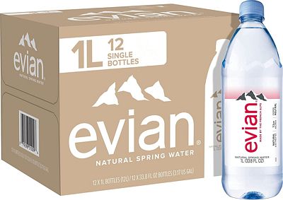 Purchase evian Natural Spring Water, Naturally Filtered Spring Water in Large Bottles, 33.81 Fl Oz (Pack of 12) at Amazon.com