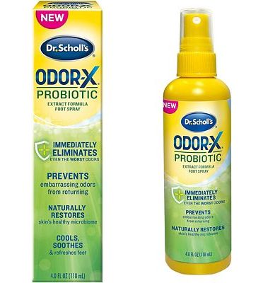 Purchase Dr. Scholl's Probiotic Foot Spray 4oz Immediately Eliminates and Prevents Odors from Returning Shoe Deoderizer, 4 Ounce at Amazon.com