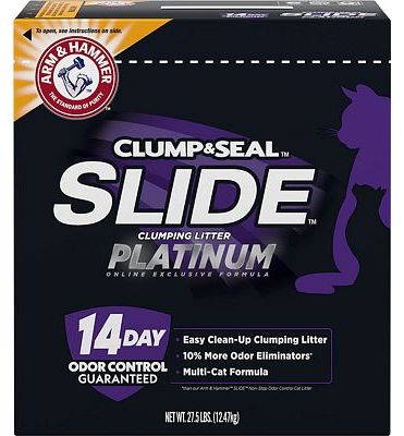 Purchase ARM & HAMMER Slide Multi-Cat Platinum Easy Clean-Up Clumping Cat Litter with 14 Days of Odor Control, 27.5 lbs. at Amazon.com
