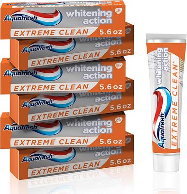 Purchase Aquafresh Extreme Clean Whitening Action Fluoride Toothpaste for Cavity Protection, pack of 6 tubes 5.6 oz each at Amazon.com