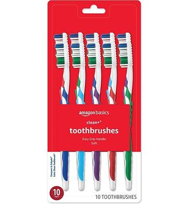 Purchase Amazon Basics Clean Plus Toothbrushes, Soft, Full, 10 Count at Amazon.com