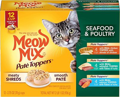Purchase Meow Mix Pat Toppers Wet Cat Food, Seafood & Poultry Variety Pack, 2.75 Ounce Cup (Pack of 12) at Amazon.com